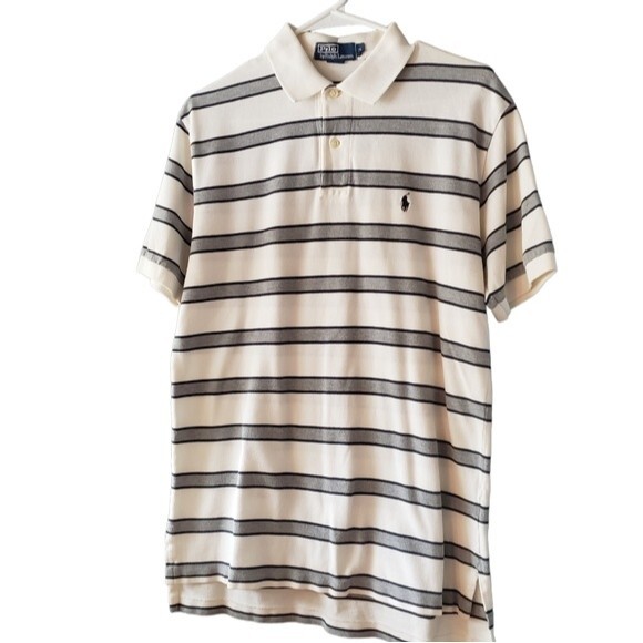 Polo Ralph Lauren Other - Polo by Ralph Lauren White Gray Black Stripes Short Sleeve Texture Knit Shirt M